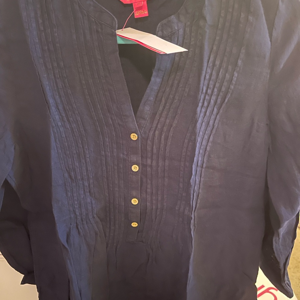 Lilly Pulitzer Sarasota Tunic TopNavy Blue Button-Up Blouse
